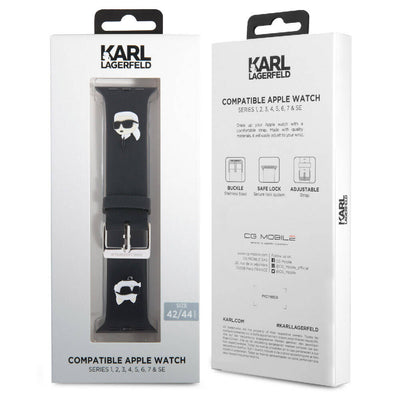 Apple Watch 44mm Karl Lagerfeld Orjinal Lisanslı İkonik Karl & Choupette Logolu Silikon Kordon Beyaz
