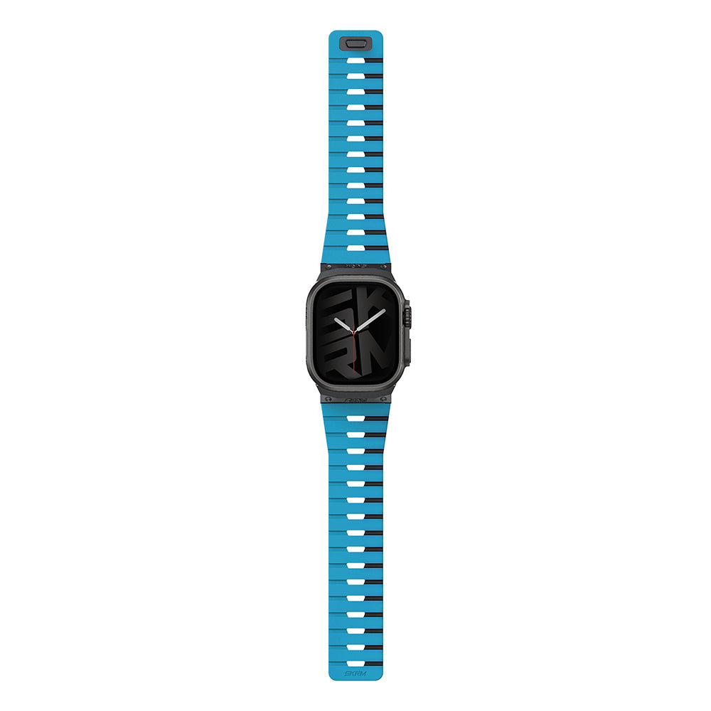 Apple Watch 44mm Skinarma Gemini Serisi TPU Magnetik Silikon Kordon Siyah-Turuncu