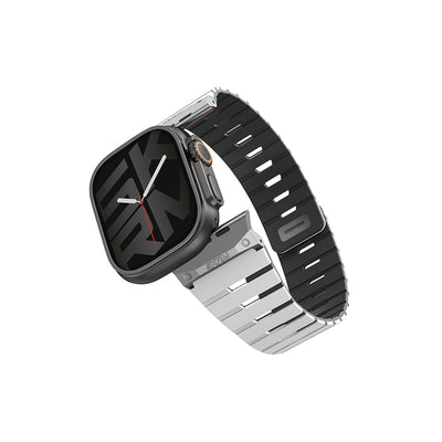 Apple Watch 44mm Skinarma Gemini Serisi TPU Magnetik Silikon Kordon Beyaz-Siyah