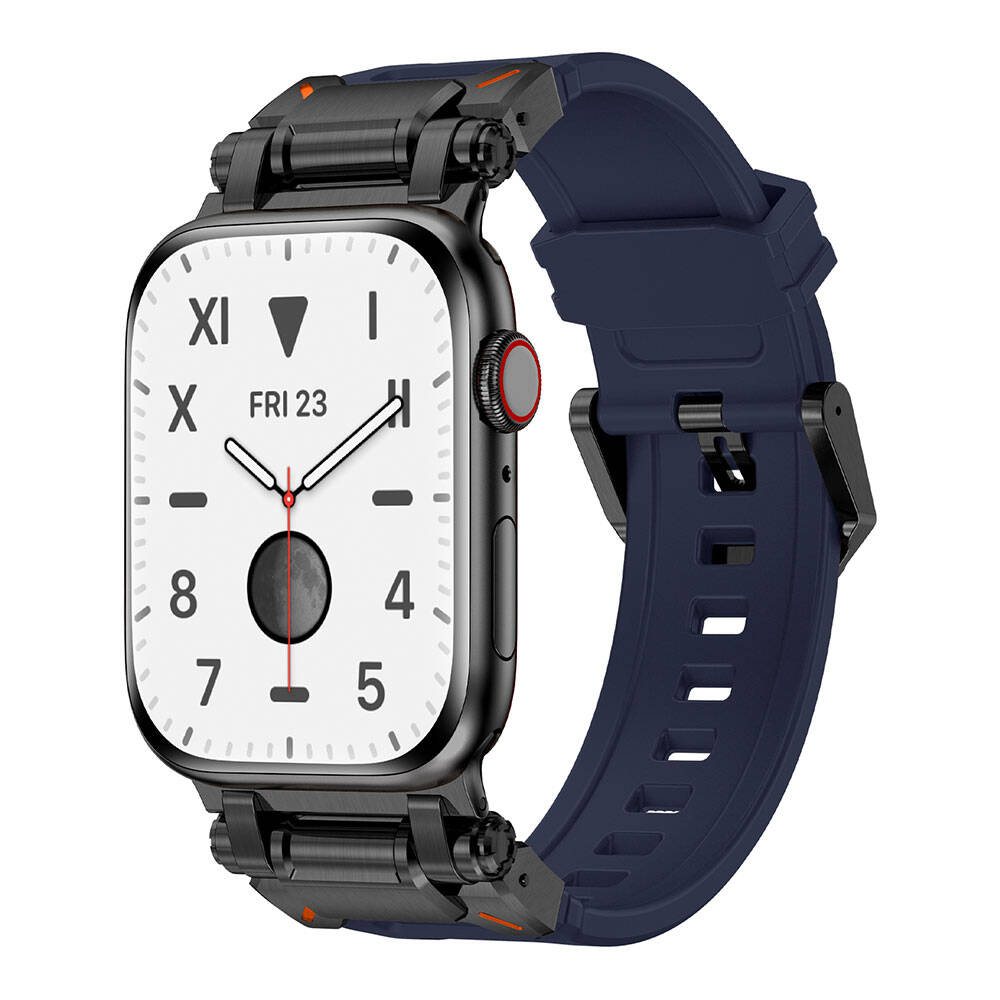 Watch 44mm Zore KRD-101 Titanyum Metal Başlıklı Silikon Kordon