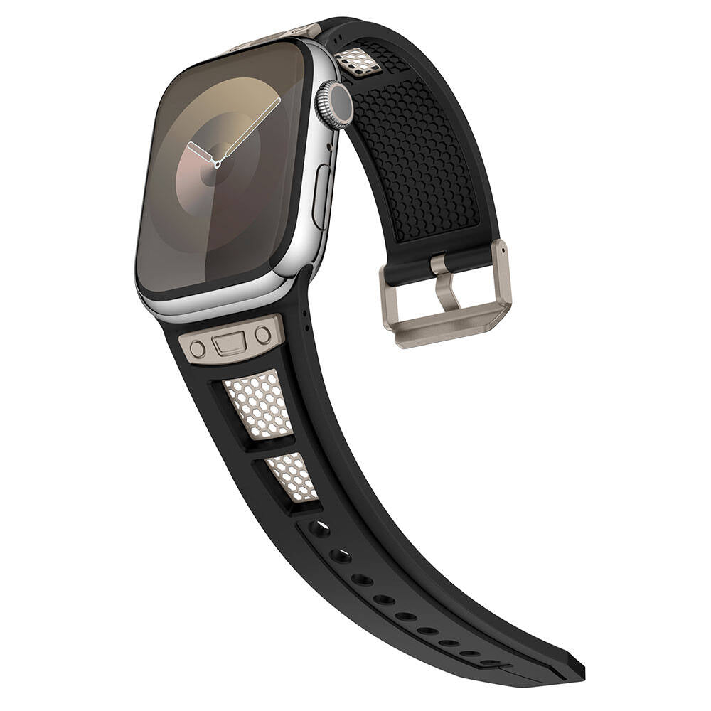 Watch 44mm Zore KRD-117 Hava Alabilen Delikli Metal Süslemeli Desenli Silikon Kordon