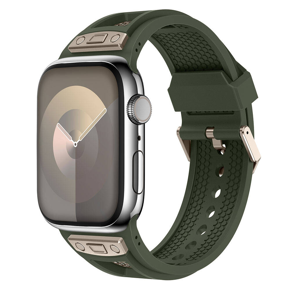 Watch 44mm Zore KRD-117 Hava Alabilen Delikli Metal Süslemeli Desenli Silikon Kordon