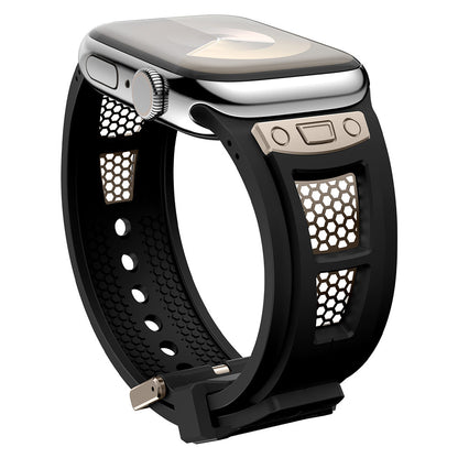 Watch 44mm Zore KRD-117 Hava Alabilen Delikli Metal Süslemeli Desenli Silikon Kordon
