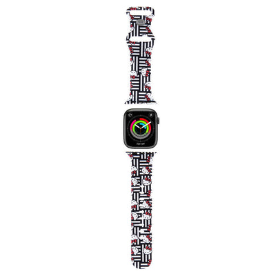 Apple Watch 7 41mm Hello Kitty Orjinal Lisanslı Çizgiler & Kitty Silikon Kordon Siyah
