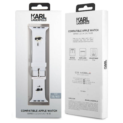 Apple Watch 7 41mm Karl Lagerfeld Orjinal Lisanslı İkonik Karl & Choupette Logolu Silikon Kordon Beyaz