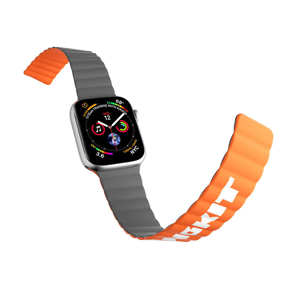 Apple Watch 7 41mm Kordon Youngkit Classical Magnetik Tak Çıkar Silikon Strap Kayış Gri