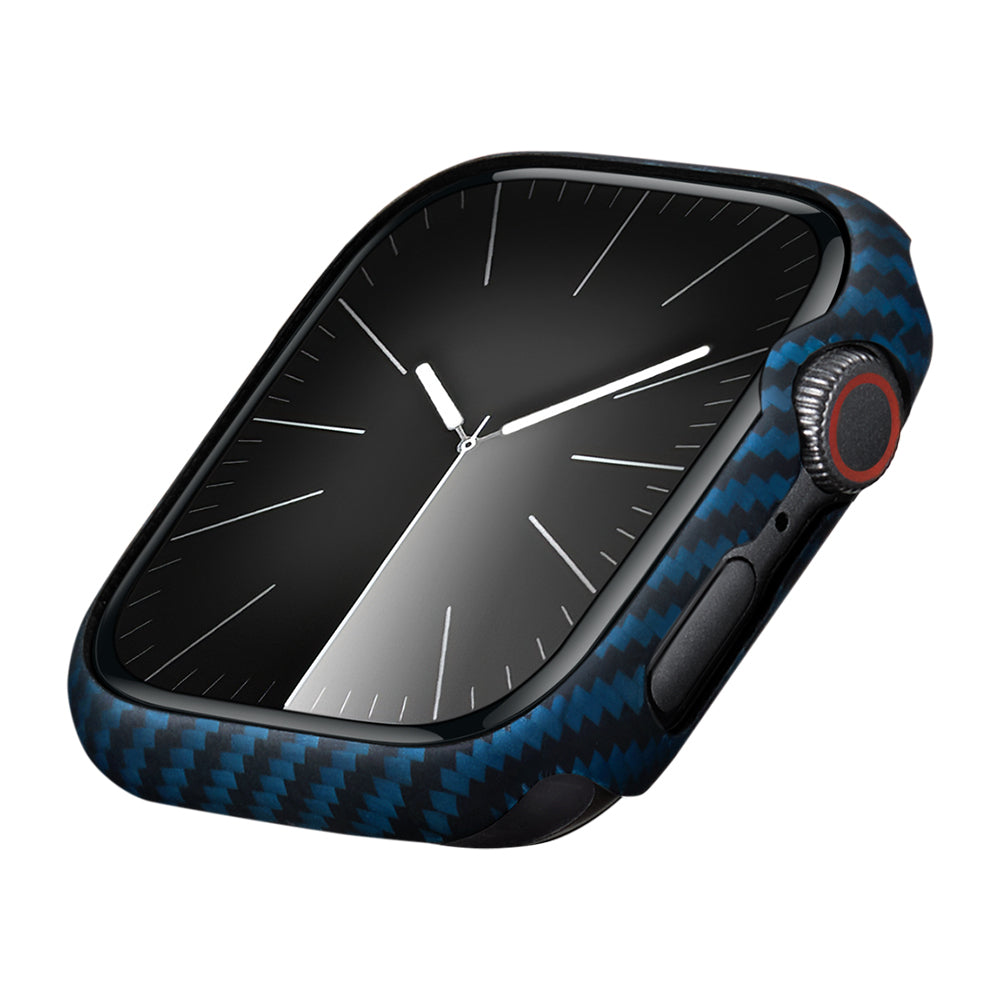 Apple Watch 7 45mm 600D Aramid Fiber Classic Serisi Black-Blue Twill Kasa Koruyucu Pitaka Air Case Siyah-Mavi