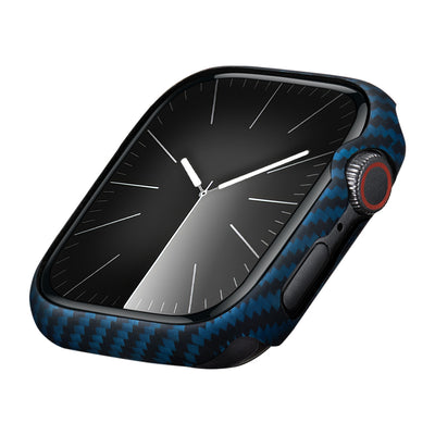 Apple Watch 7 45mm 600D Aramid Fiber Classic Serisi Black-Blue Twill Kasa Koruyucu Pitaka Air Case Siyah-Mavi