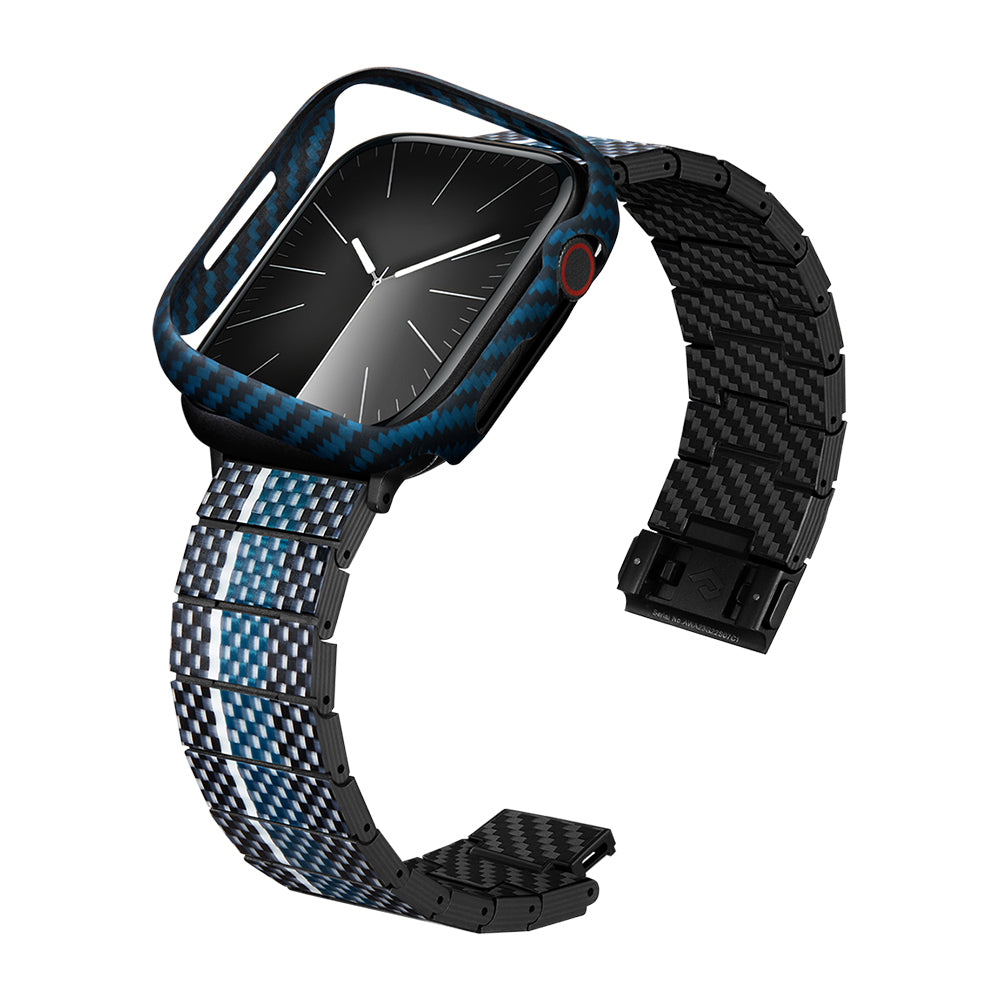 Apple Watch 7 45mm 600D Aramid Fiber Classic Serisi Black-Blue Twill Kasa Koruyucu Pitaka Air Case