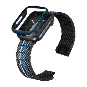 Apple Watch 7 45mm 600D Aramid Fiber Classic Serisi Black-Blue Twill Kasa Koruyucu Pitaka Air Case