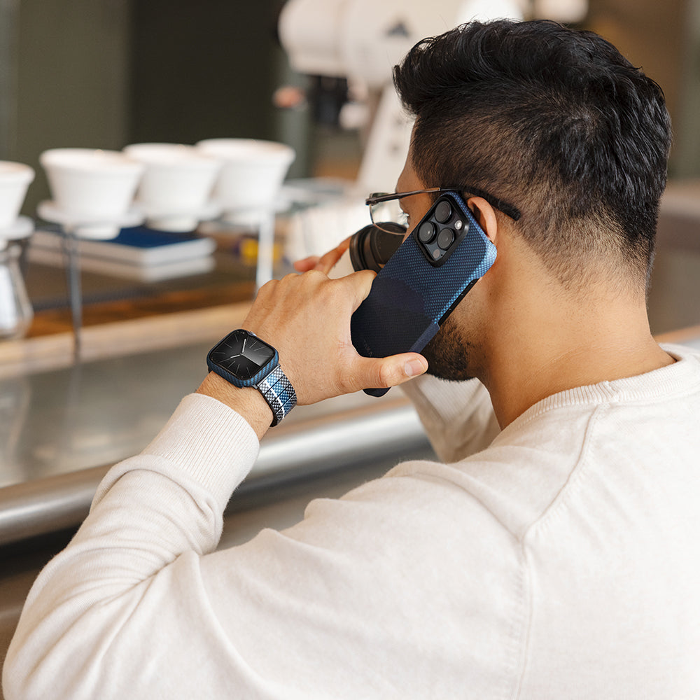 Watch 7 45mm 600D Aramid Fiber Classic Serisi Black-Blue Twill Kasa Koruyucu Pitaka Air Case