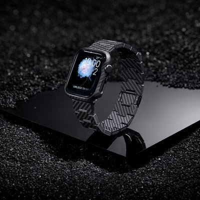 Apple Watch 7 45mm 600D Aramid Fiber Classic Serisi Black-Grey Twill Kasa Koruyucu Pitaka Air Case Siyah-Gri
