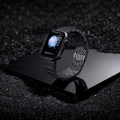 Apple Watch 7 45mm 600D Aramid Fiber Classic Serisi Black-Grey Twill Kasa Koruyucu Pitaka Air Case Siyah-Gri