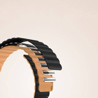 Apple Watch 7 45mm Amazingthing Smoothie Mag Magnetik Tak Çıkar Silikon Strap Kayış Siyah-Turuncu