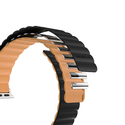 Apple Watch 7 45mm Amazingthing Smoothie Mag Magnetik Tak Çıkar Silikon Strap Kayış Siyah-Turuncu