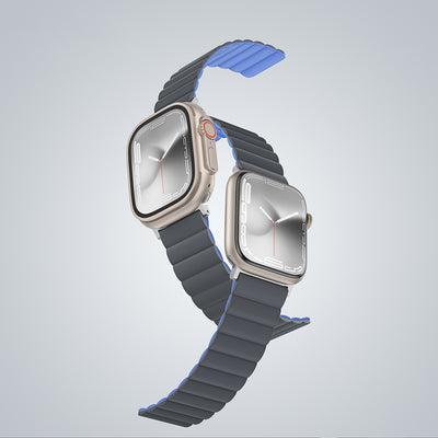 Apple Watch 7 45mm Amazingthing Smoothie Mag Magnetik Tak Çıkar Silikon Strap Kayış Siyah-Turuncu