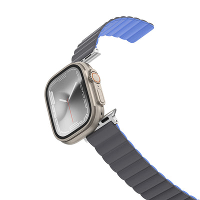Apple Watch 7 45mm Amazingthing Smoothie Mag Magnetik Tak Çıkar Silikon Strap Kayış Siyah-Turuncu