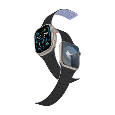 Apple Watch 7 45mm Amazingthing Smoothie Sport Magnetik Tak Çıkar Silikon Strap Kayış Siyah-Mor