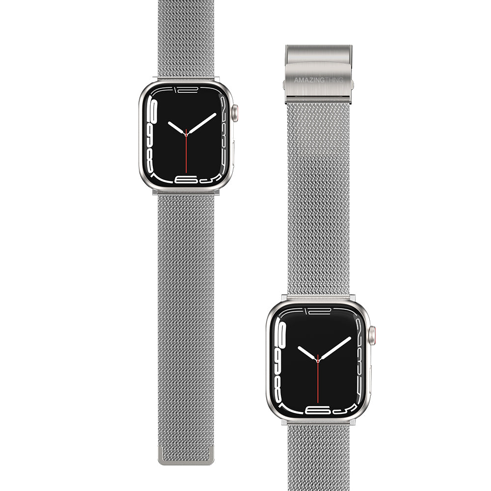 Apple Watch 7 45mm Amazingthing Titan Metal Hasır Kordon Gümüş
