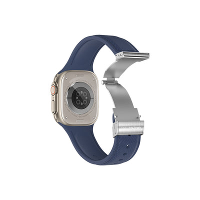 Apple Watch 7 45mm Amazingthing Titan Swift Deri Dokulu Silikon Kordon Lacivert