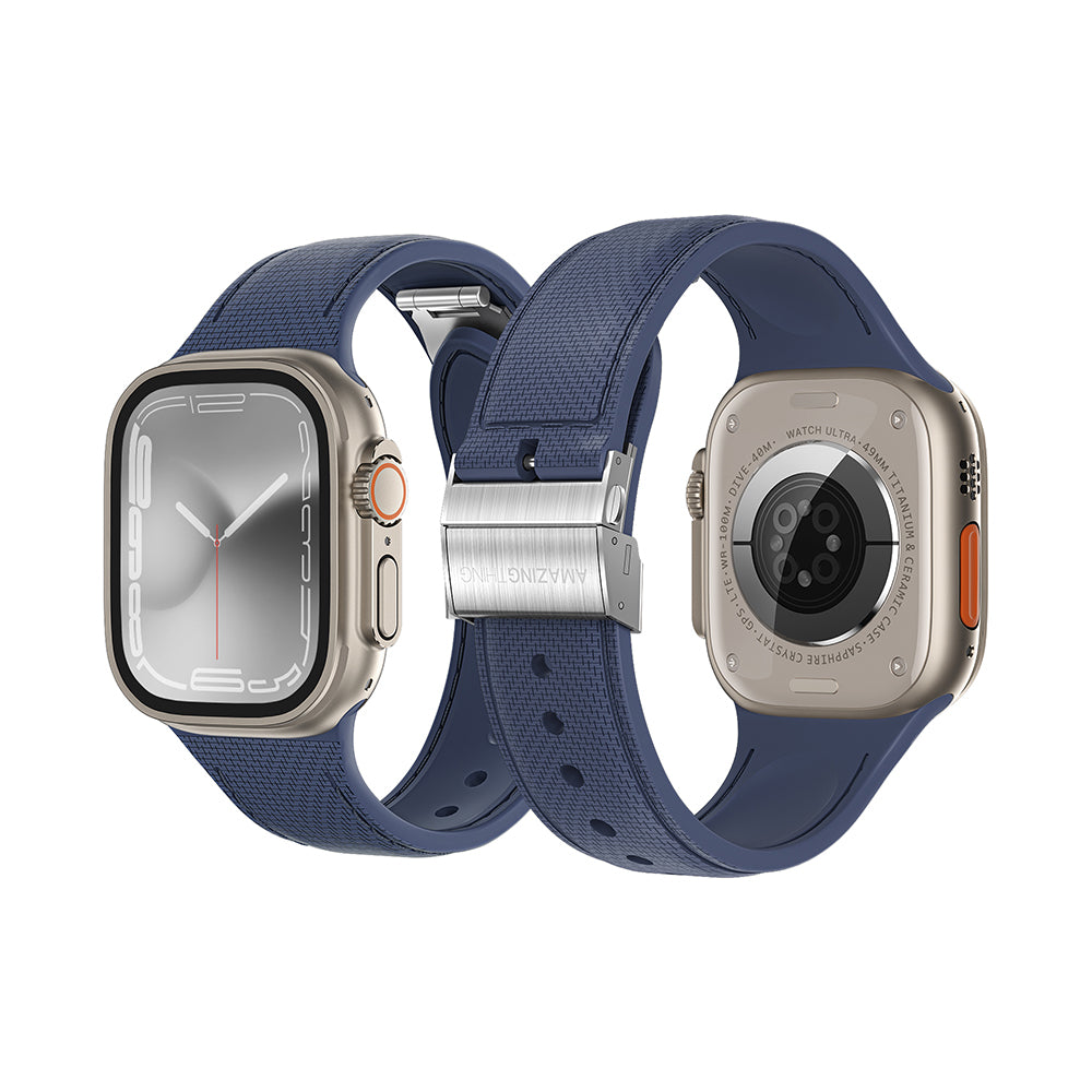 Apple Watch 7 45mm Amazingthing Titan Swift Deri Dokulu Silikon Kordon Gri
