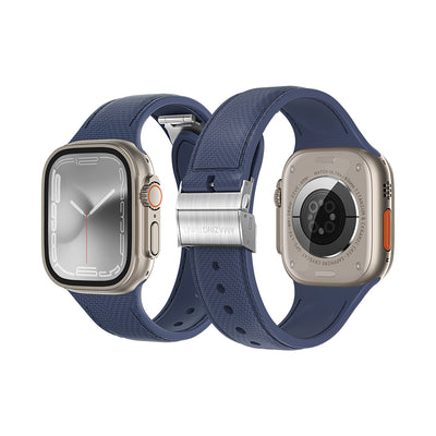 Apple Watch 7 45mm Amazingthing Titan Swift Deri Dokulu Silikon Kordon Gri
