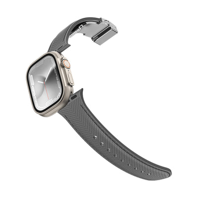 Apple Watch 7 45mm Amazingthing Titan Swift Deri Dokulu Silikon Kordon Lacivert