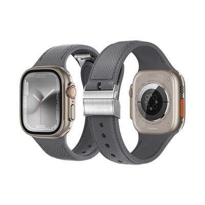 Apple Watch 7 45mm Amazingthing Titan Swift Deri Dokulu Silikon Kordon Gri
