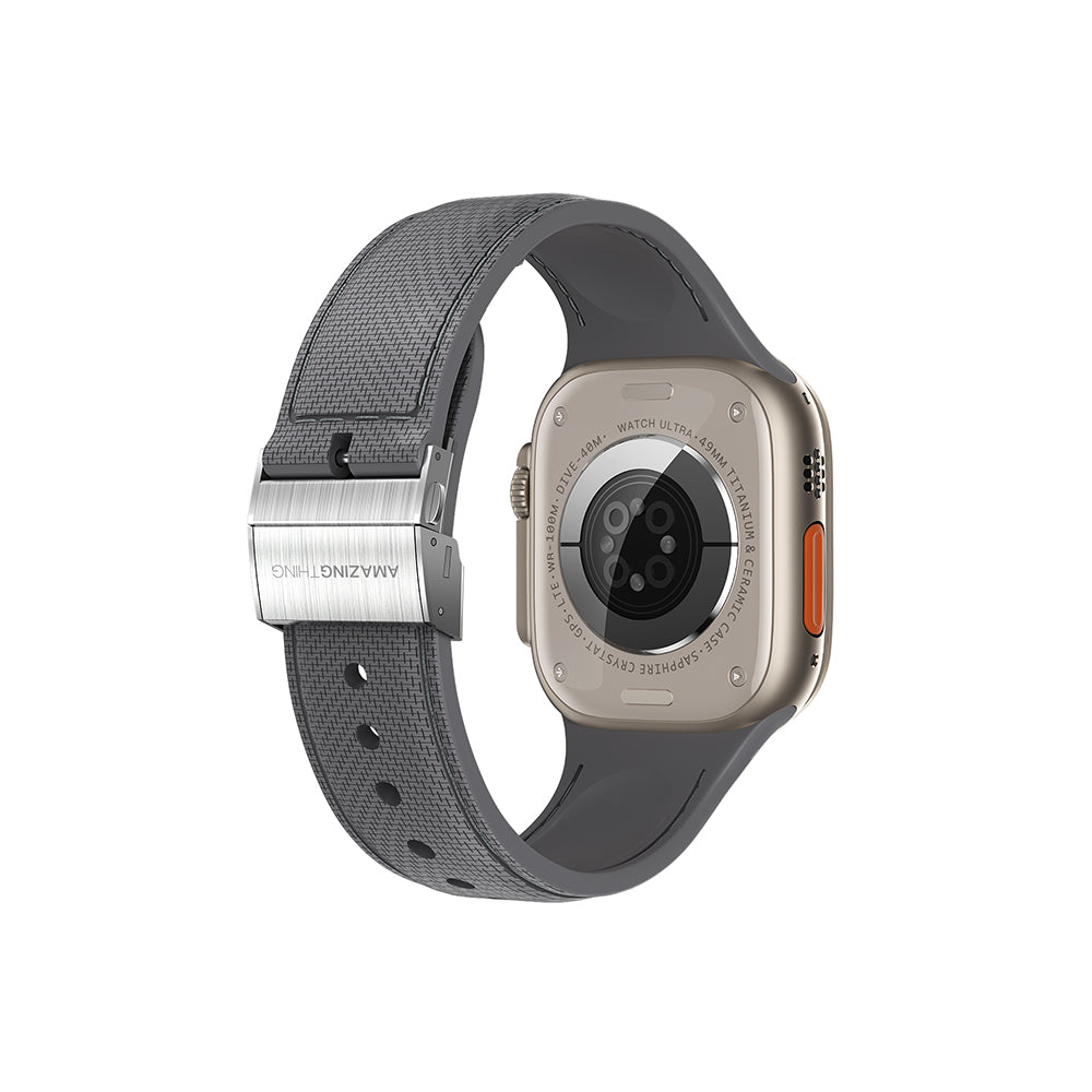 Apple Watch 7 45mm Amazingthing Titan Swift Deri Dokulu Silikon Kordon Lacivert
