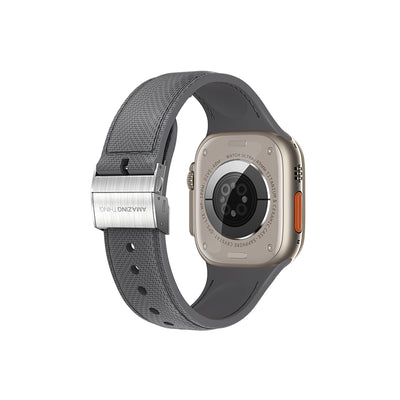Apple Watch 7 45mm Amazingthing Titan Swift Deri Dokulu Silikon Kordon Lacivert