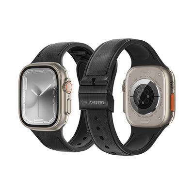 Apple Watch 7 45mm Amazingthing Titan Swift Deri Dokulu Silikon Kordon Lacivert