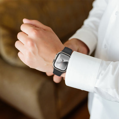 Apple Watch 7 45mm Amazingthing Titan Swift Deri Dokulu Silikon Kordon Lacivert