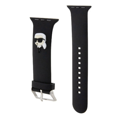Apple Watch 7 45mm Karl Lagerfeld Orjinal Lisanslı İkonik Karl Head Logolu Silikon Kordon Siyah