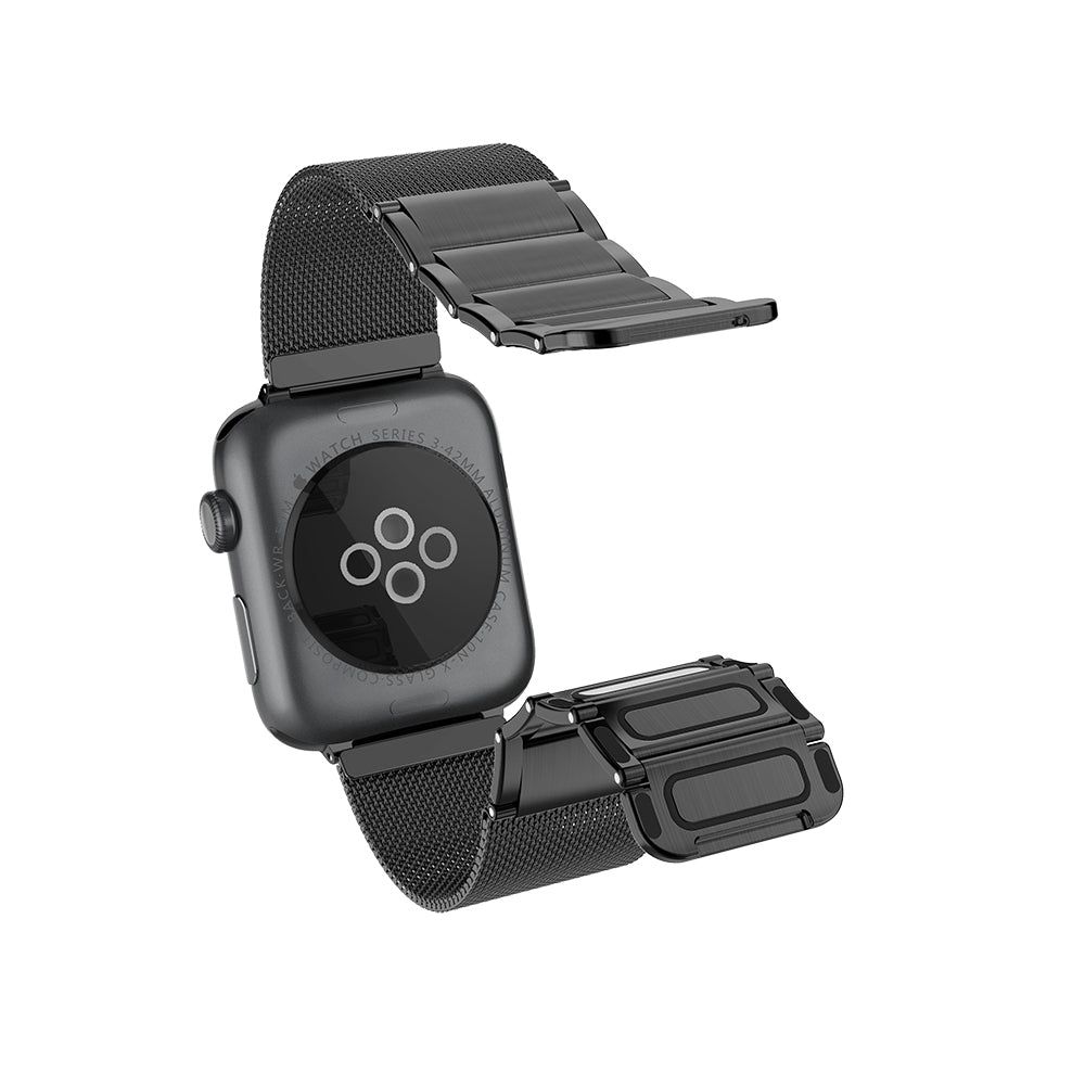 Apple Watch 7 45mm Raptic Classic Plus Serisi Magnetik Metal Hasır Kordon Siyah