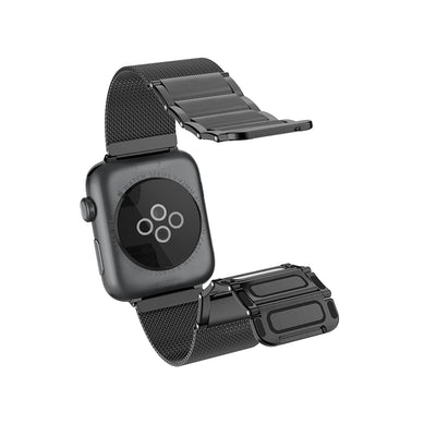 Apple Watch 7 45mm Raptic Classic Plus Serisi Magnetik Metal Hasır Kordon Siyah