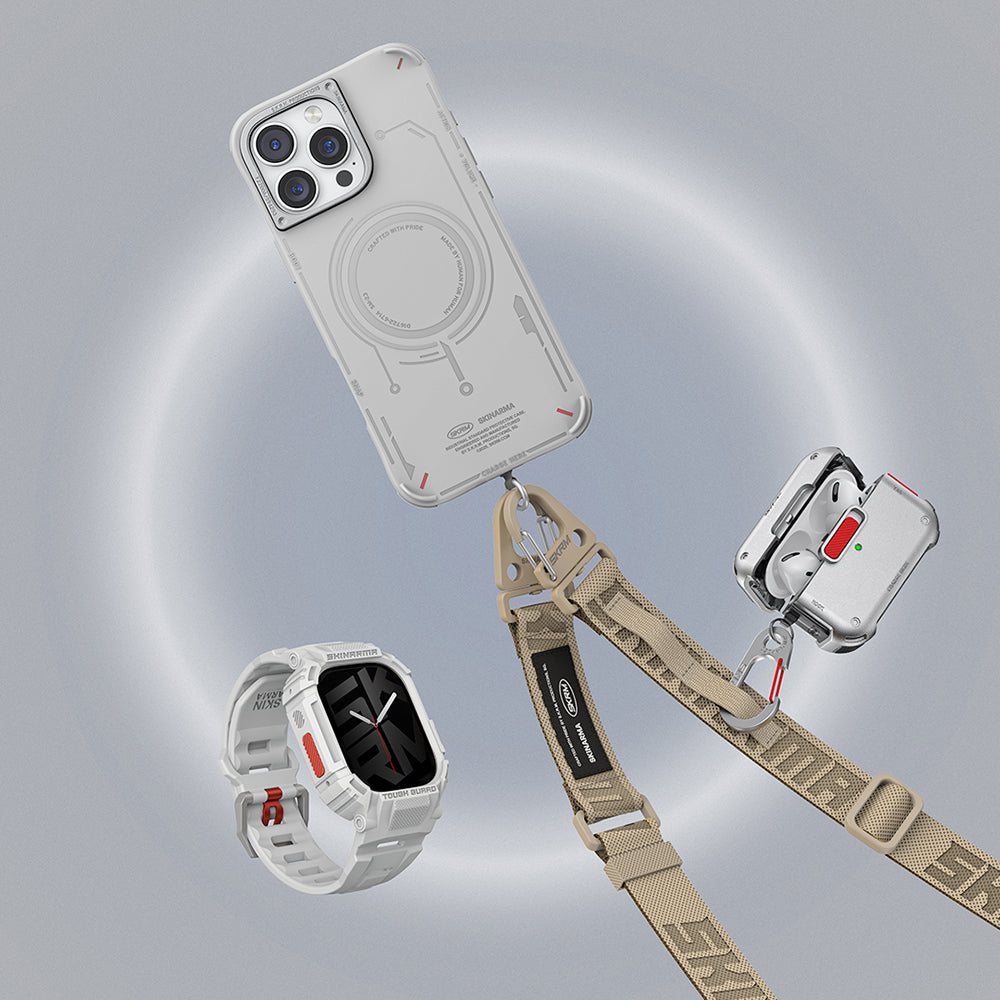 Apple Watch 7 45mm Skinarma Mecha 2in1 TPU Kasa Koruyucu + Silikon Kordon Açık Gri