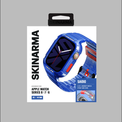 Apple Watch 7 45mm SkinArma Saido Sert PC Kasa Koruyuculu Silikon Kordon Lacivert