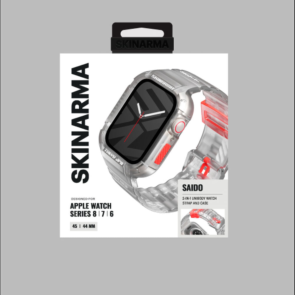 Apple Watch 7 45mm SkinArma Saido Sert PC Kasa Koruyuculu Silikon Kordon Kırmızı