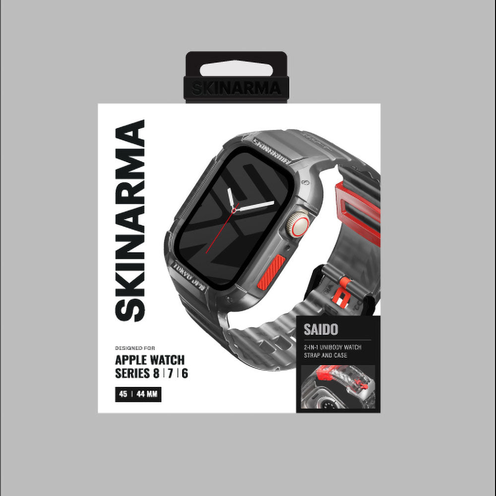 Apple Watch 7 45mm SkinArma Saido Sert PC Kasa Koruyuculu Silikon Kordon Kırmızı