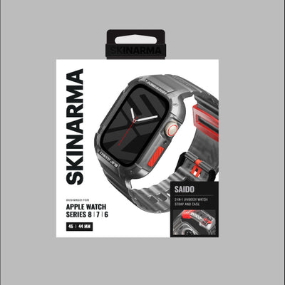 Apple Watch 7 45mm SkinArma Saido Sert PC Kasa Koruyuculu Silikon Kordon Kırmızı