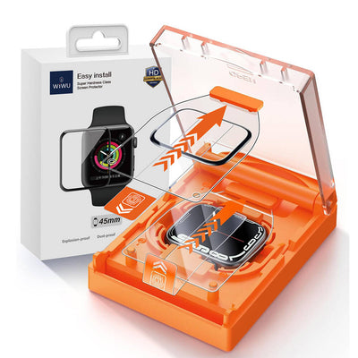 Apple Watch 7 45mm Wiwu Wi-JD105 Easy Install PMMA Pet Ekran Koruyucu + Kolay Uygulama Aparatı Siyah