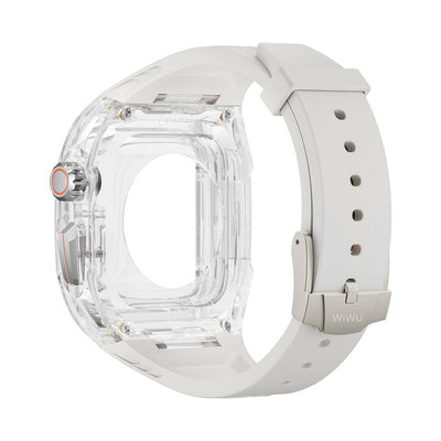Apple Watch 7 45mm Wiwu Wi-WB013 Rambo Serisi 2in1 Şeffaf PC Kasa Koruyuculu Kauçuk Kordon Beyaz