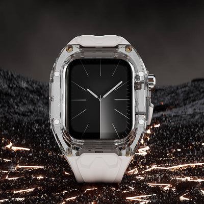 Apple Watch 7 45mm Wiwu Wi-WB013 Rambo Serisi 2in1 Şeffaf PC Kasa Koruyuculu Kauçuk Kordon Beyaz