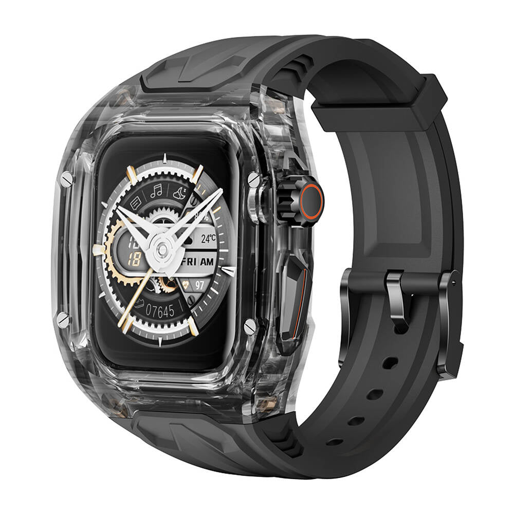 Apple Watch 7 45mm Wiwu Wi-WB013 Rambo Serisi 2in1 Şeffaf PC Kasa Koruyuculu Kauçuk Kordon Beyaz
