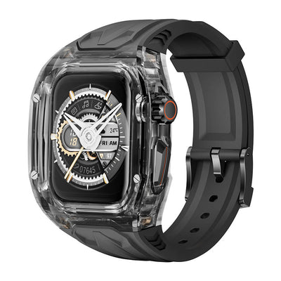 Apple Watch 7 45mm Wiwu Wi-WB013 Rambo Serisi 2in1 Şeffaf PC Kasa Koruyuculu Kauçuk Kordon Beyaz