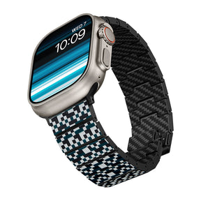 Apple Watch Serisi Uyumlu Aramid Fiber ve Karbon Fiber Pitaka Dreamland ChromaCarbon Serisi Mosaic Universal Kordon