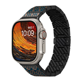 Apple Watch Serisi Uyumlu Aramid Fiber ve Karbon Fiber Pitaka Dreamland ChromaCarbon Serisi Stairs Universal Kordon