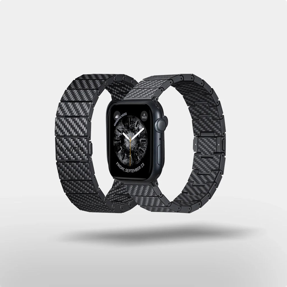 Apple Watch Serisi Uyumlu Karbon Fiber Pitaka Modern Serisi Black-Grey Twill Universal Kordon