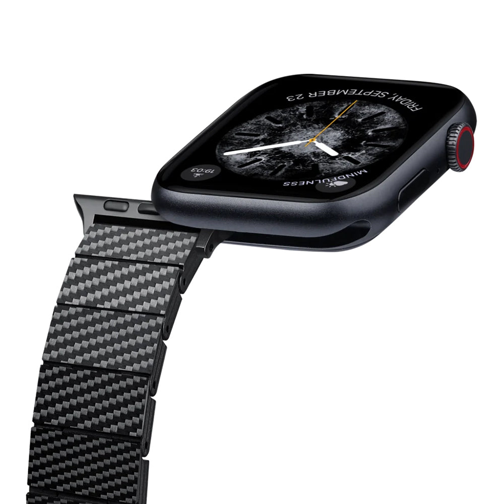 Apple Watch Serisi Uyumlu Karbon Fiber Pitaka Modern Serisi Black-Grey Twill Universal Kordon