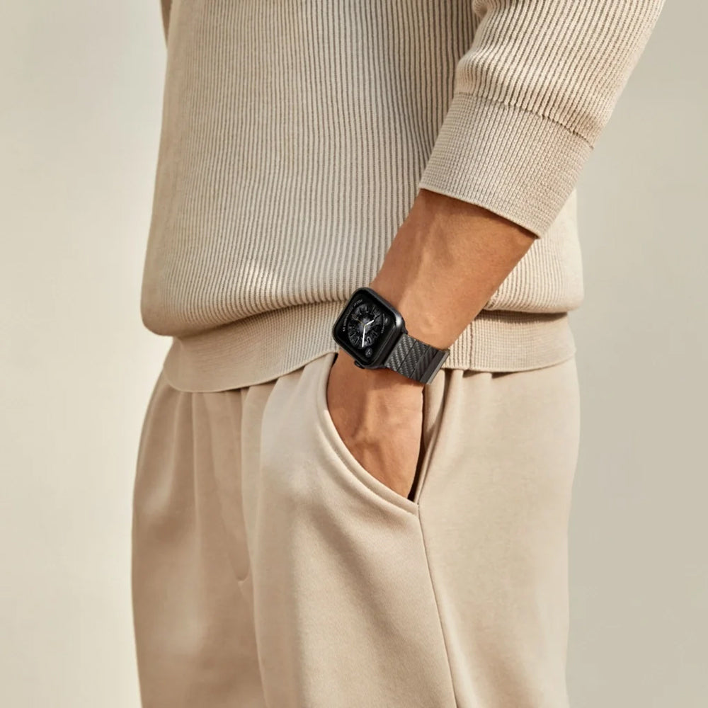 Apple Watch Serisi Uyumlu Karbon Fiber Pitaka Modern Serisi Black-Grey Twill Universal Kordon